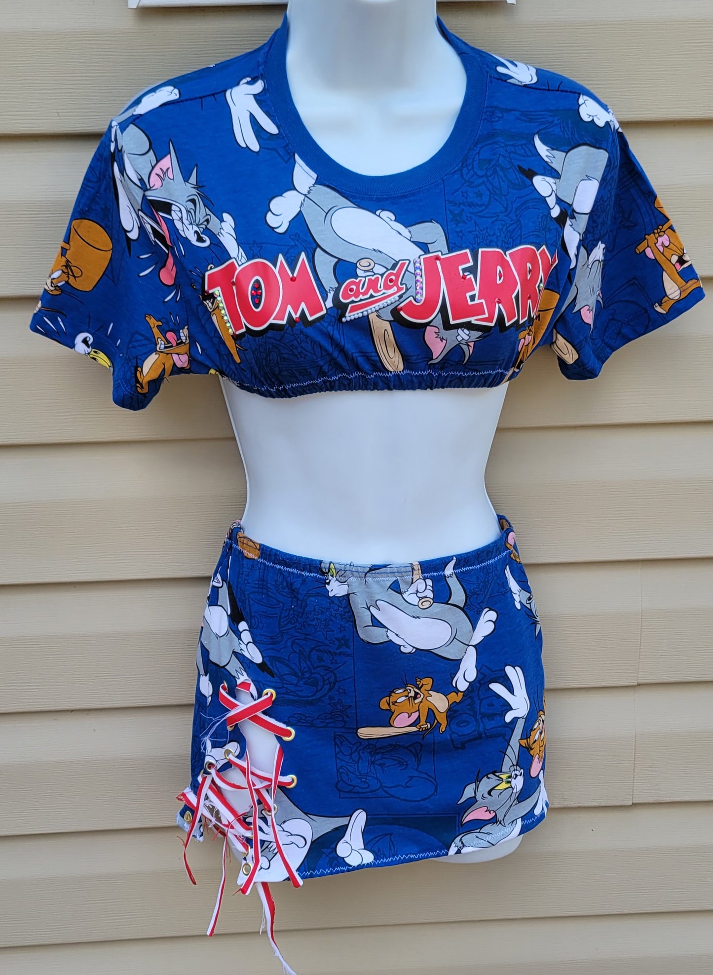 TOM and JERRY Ladies Shirt 2 piece set size small- Ladies Classic Cartoon custom sewing